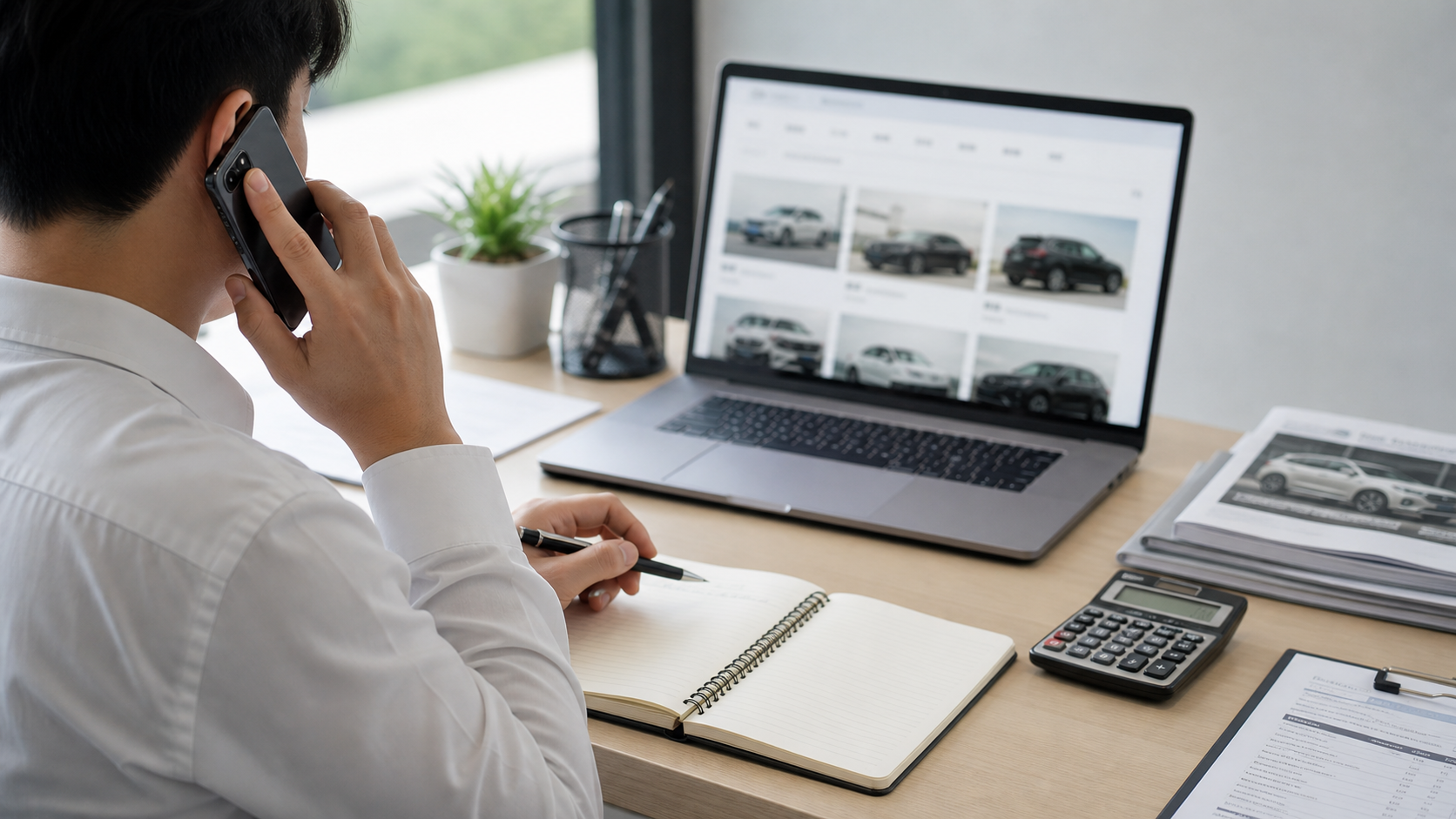 Vehicle export inquiry review on laptop and phone