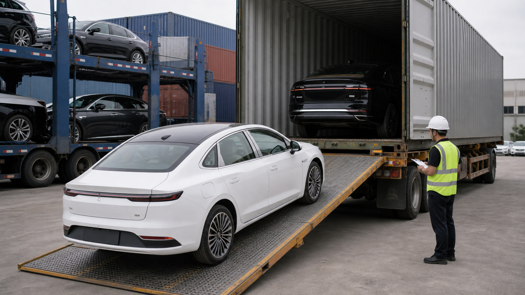 Vehicle shipment loading with containers